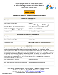 Form CDPH4403 Request for Newborn Screening Hemoglobin Results - California