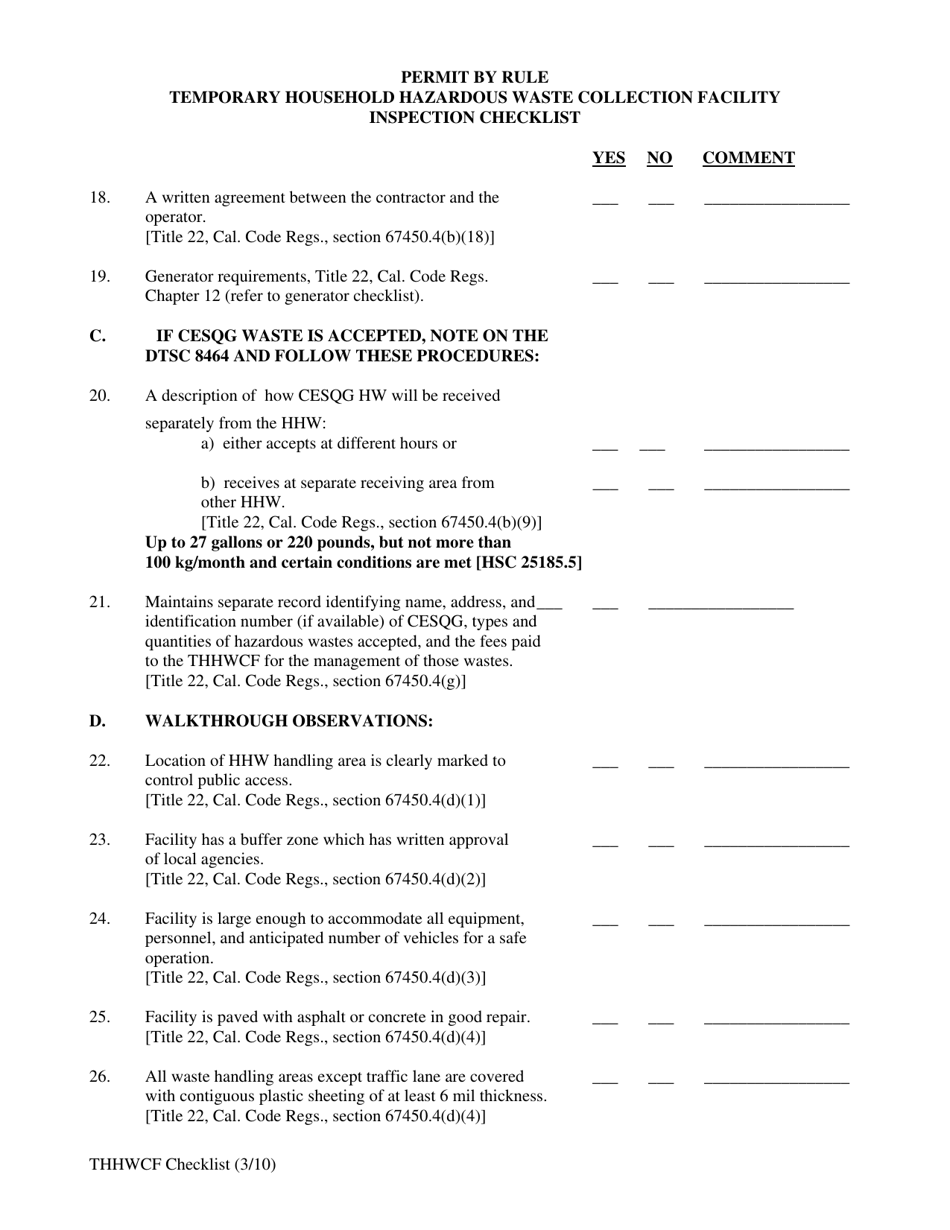 Permit by Rule Temporary Household Hazardous Waste Collection Facilities Inspection Checklist - California, Page 4