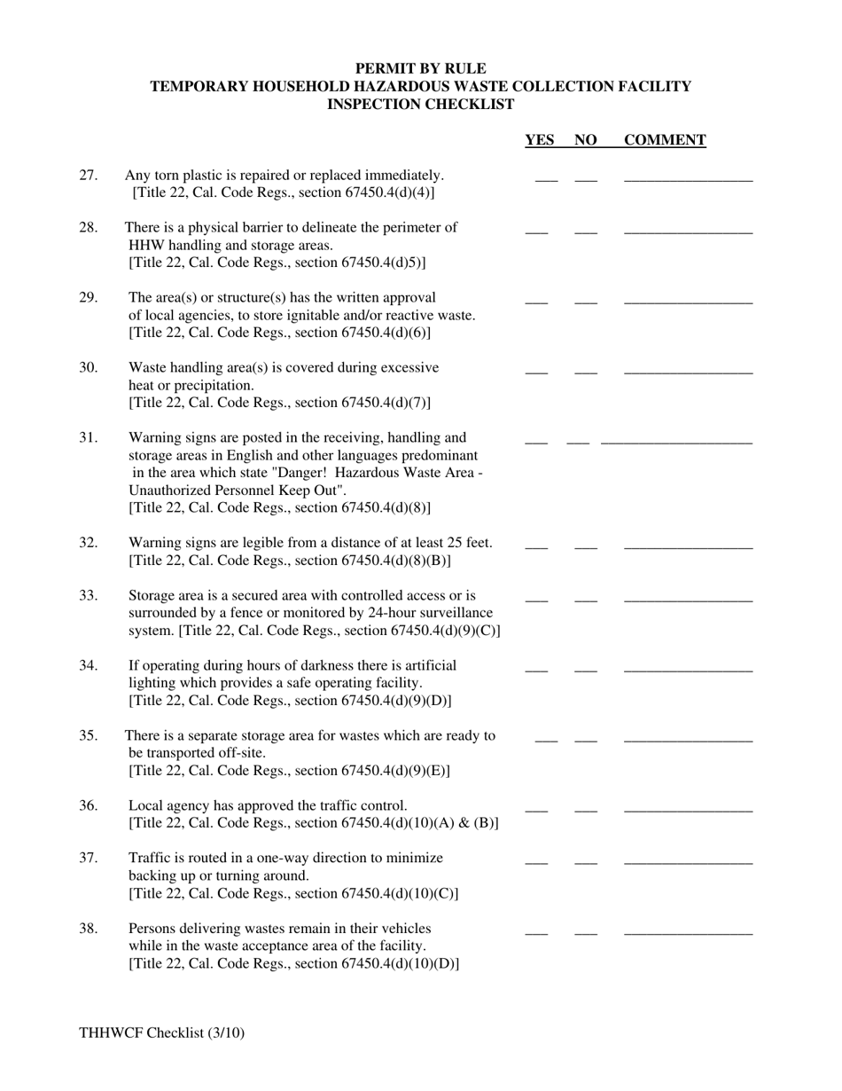 Permit by Rule Temporary Household Hazardous Waste Collection Facilities Inspection Checklist - California, Page 5