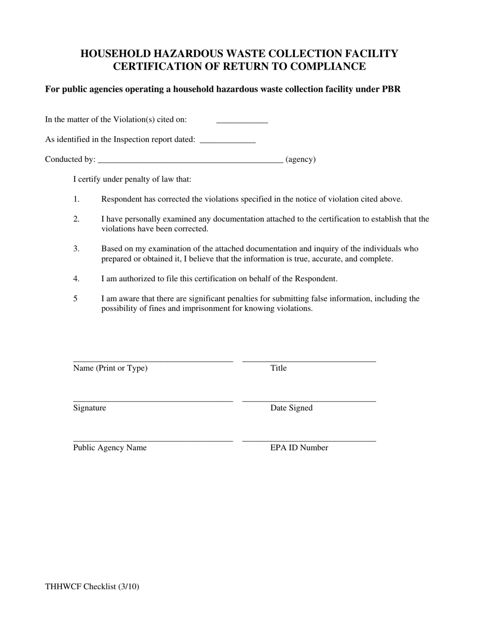 Permit by Rule Temporary Household Hazardous Waste Collection Facilities Inspection Checklist - California, Page 9