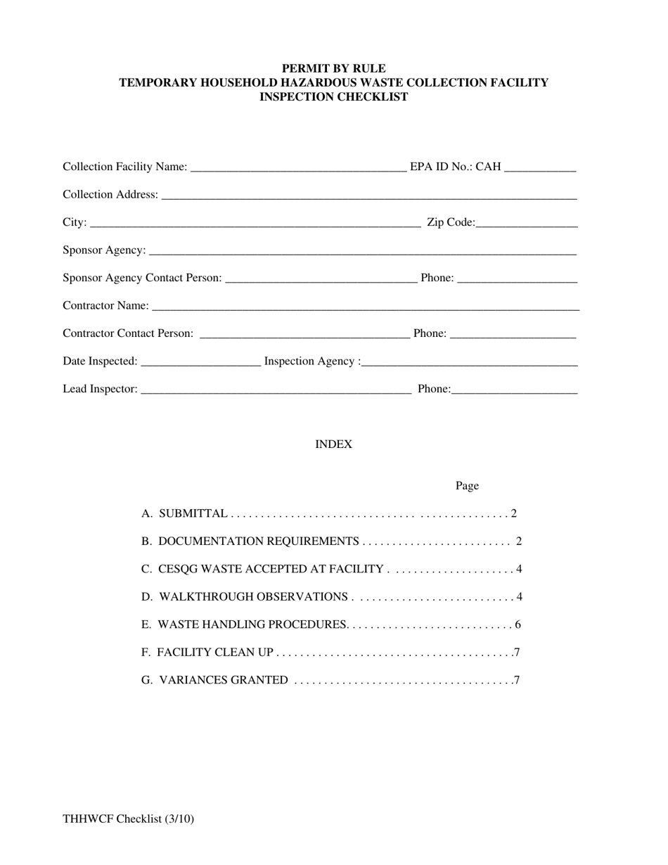 California Permit by Rule Temporary Household Hazardous Waste
