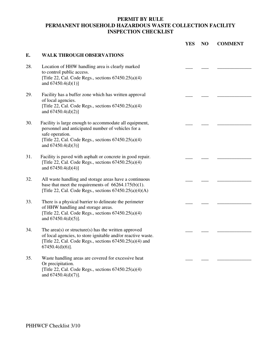 Permit by Rule Permanent Household Hazardous Waste Collection Facility Inspection Checklist - California, Page 7