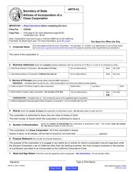 Form ARTS-CL Articles of Incorporation of a Close Corporation - California, Page 6