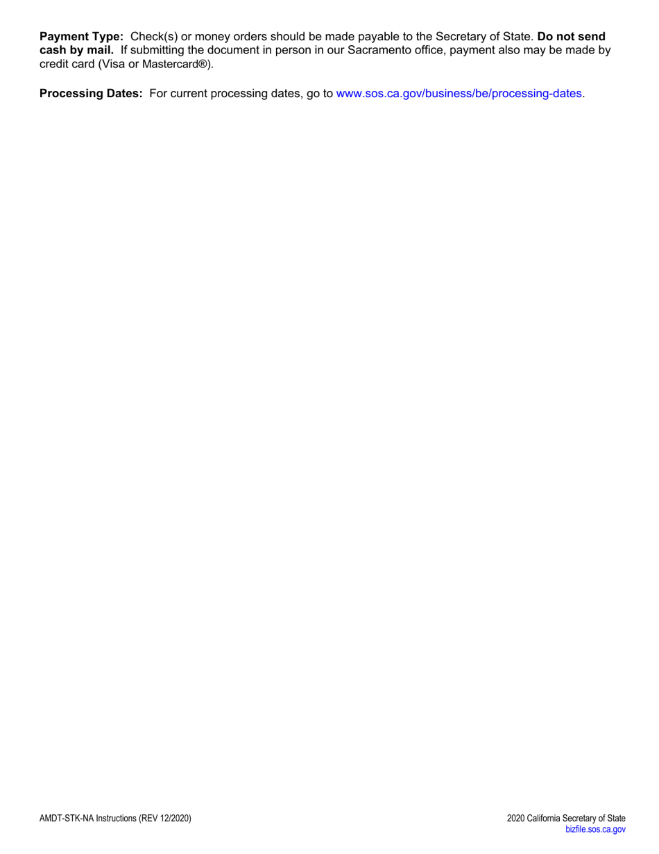 Form AMDT-STK-NA Certificate of Amendment of Articles of Incorporation - Name Change Only - Stock - California, Page 3