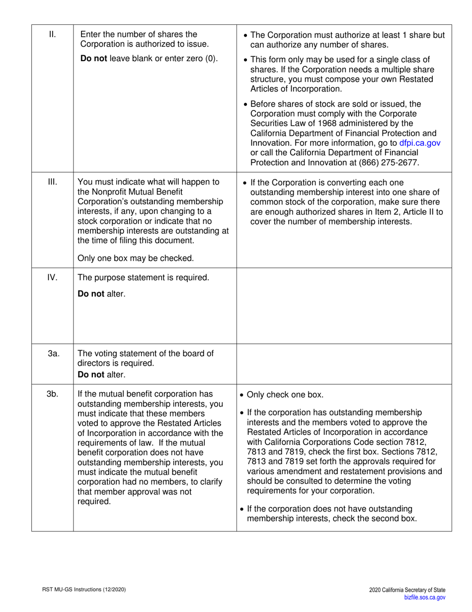 Form RST MU-GS Restated Articles of Incorporation - Nonprofit Mutual Benefit Corporation to General Stock Corporation - California, Page 4
