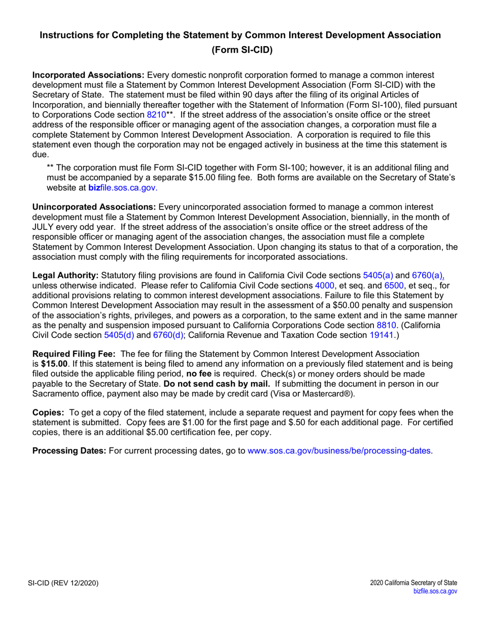 Form SI-CID Statement by Common Interest Development Association - California, Page 3