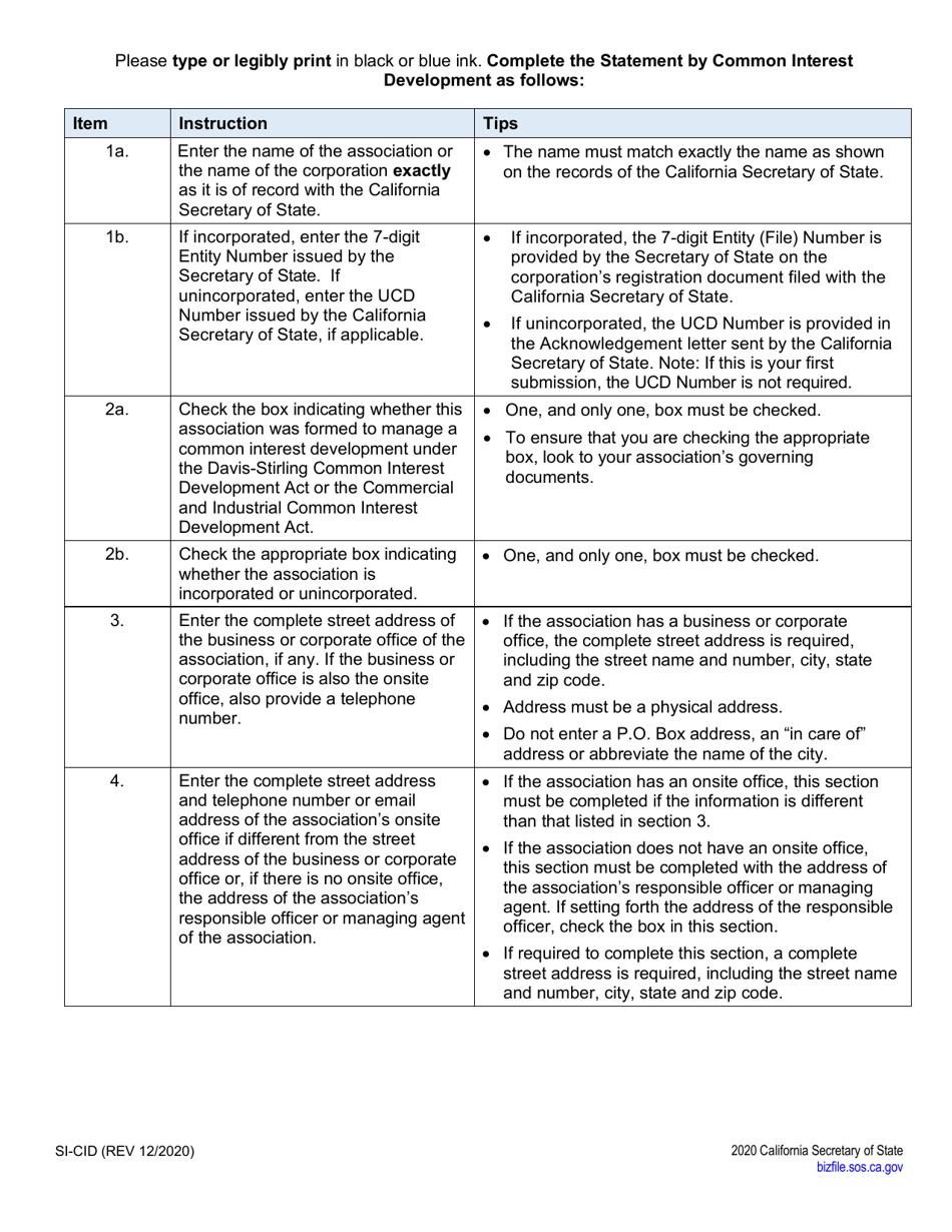 Form SI-CID Statement by Common Interest Development Association - California, Page 4