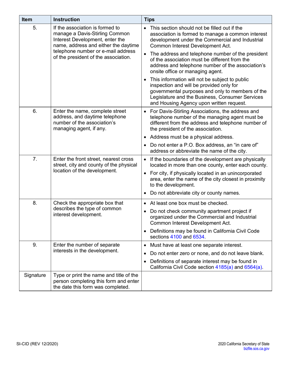 Form SI-CID Statement by Common Interest Development Association - California, Page 5