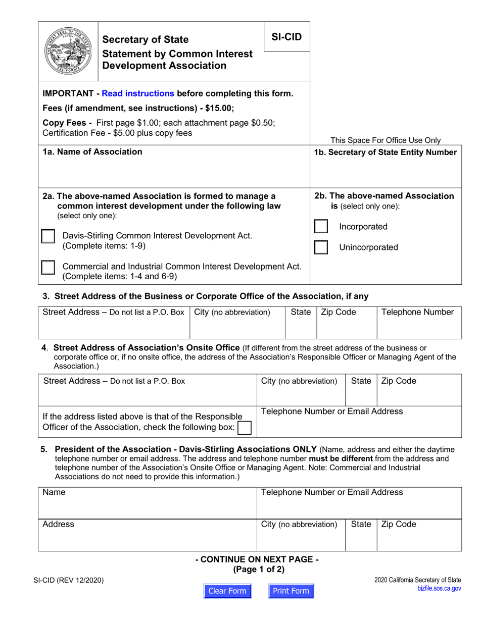 Form SI-CID Statement by Common Interest Development Association - California, Page 6