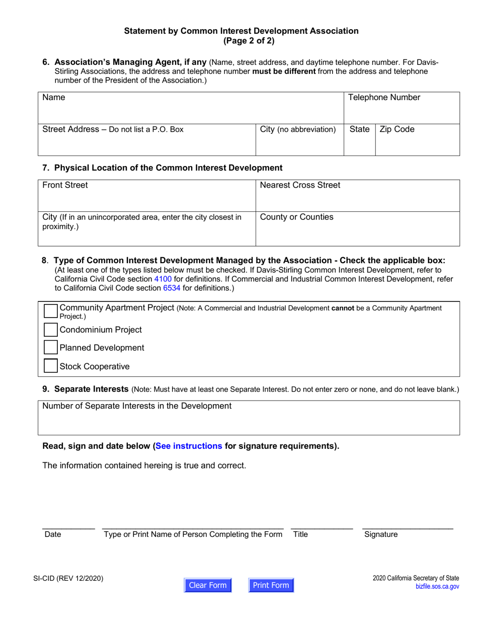 Form SI-CID Statement by Common Interest Development Association - California, Page 7