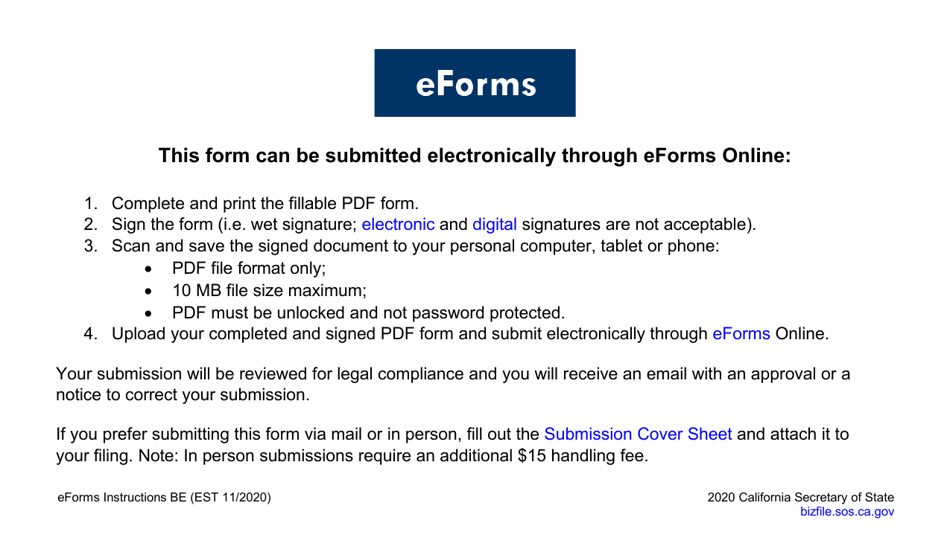 Form LLC-10 Restated Articles of Organization of a Limited Liability Company (LLC) - California, Page 1