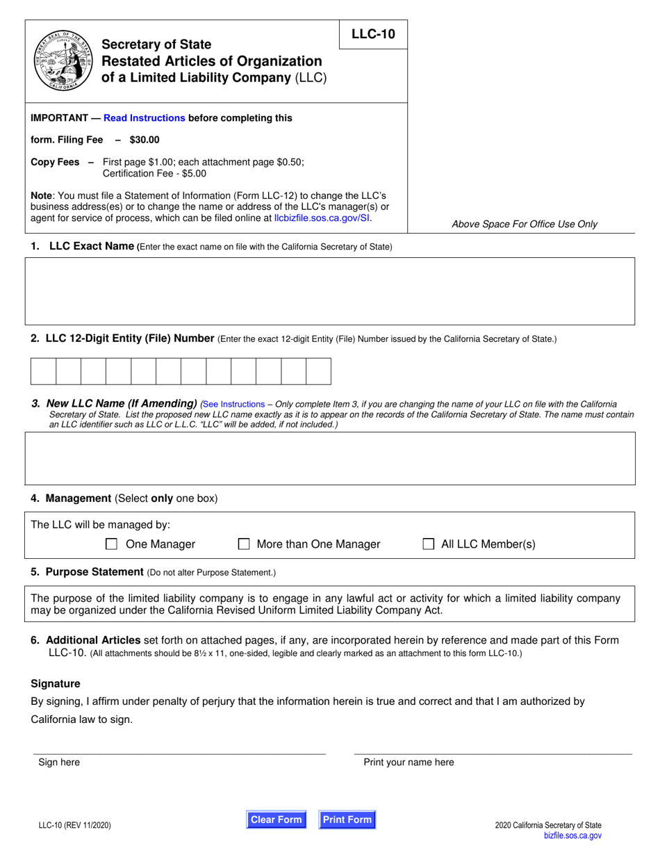 Form Llc 10 Fill Out Sign Online And Download Fillable Pdf California Templateroller 2607