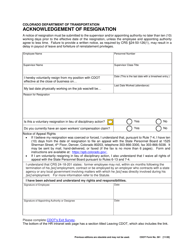 Document preview: CDOT Form 0561 Acknowledgement of Resignation - Colorado