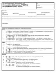CDOT Form 0778 Program and Financial Program on Site Monitoring Report - Colorado