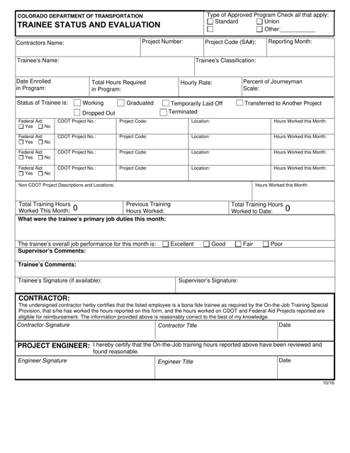 CDOT Form 0832 Trainee Status and Evaluation - Colorado