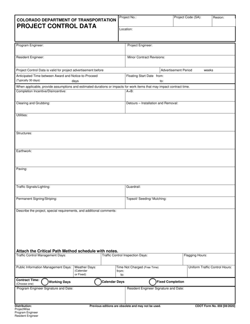 CDOT Form 859  Printable Pdf