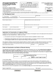 Document preview: Form JD-CV-54CO Application for Examination of Judgment Debtor and Notice of Remote Hearing - Connecticut