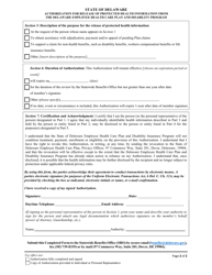 Authorization for Release of Protected Health Information From the Delaware Employee Health Care Plan and Disability Insurance Program - Delaware, Page 2