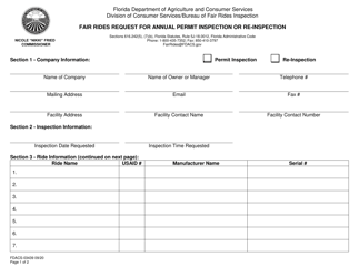 Form FDACS-03439 Fair Rides Request for Annual Permit Inspection or Re-inspection - Florida