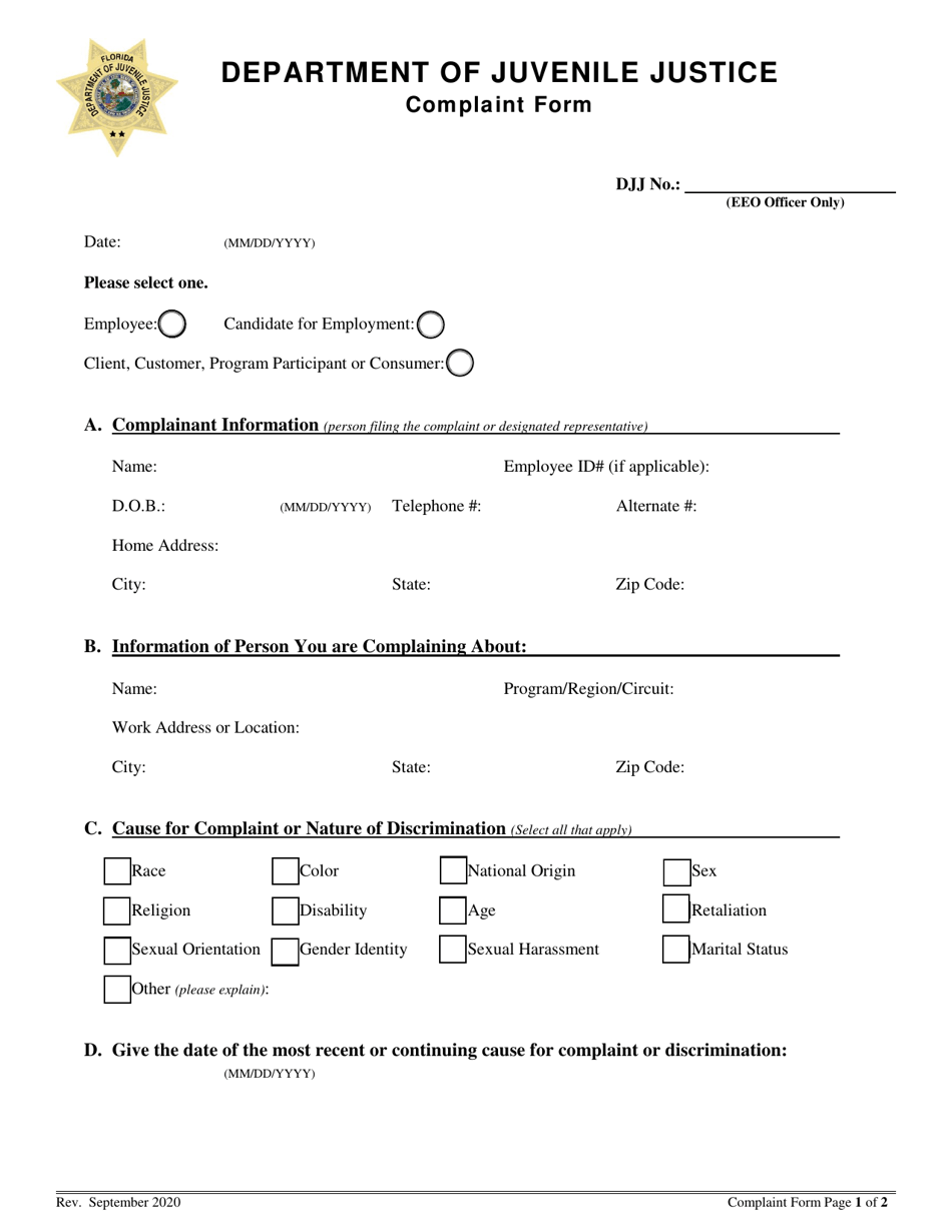 Complaint Form - Florida, Page 1