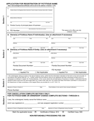 Form CR4E001 Application for Registration of Fictitious Name - Florida