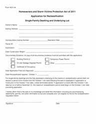 Document preview: Form ADV-44 Homeowners and Storm Victims Protection Act of 2011 Application for Reclassification - Single-Family Dwelling and Underlying Lot - Alabama