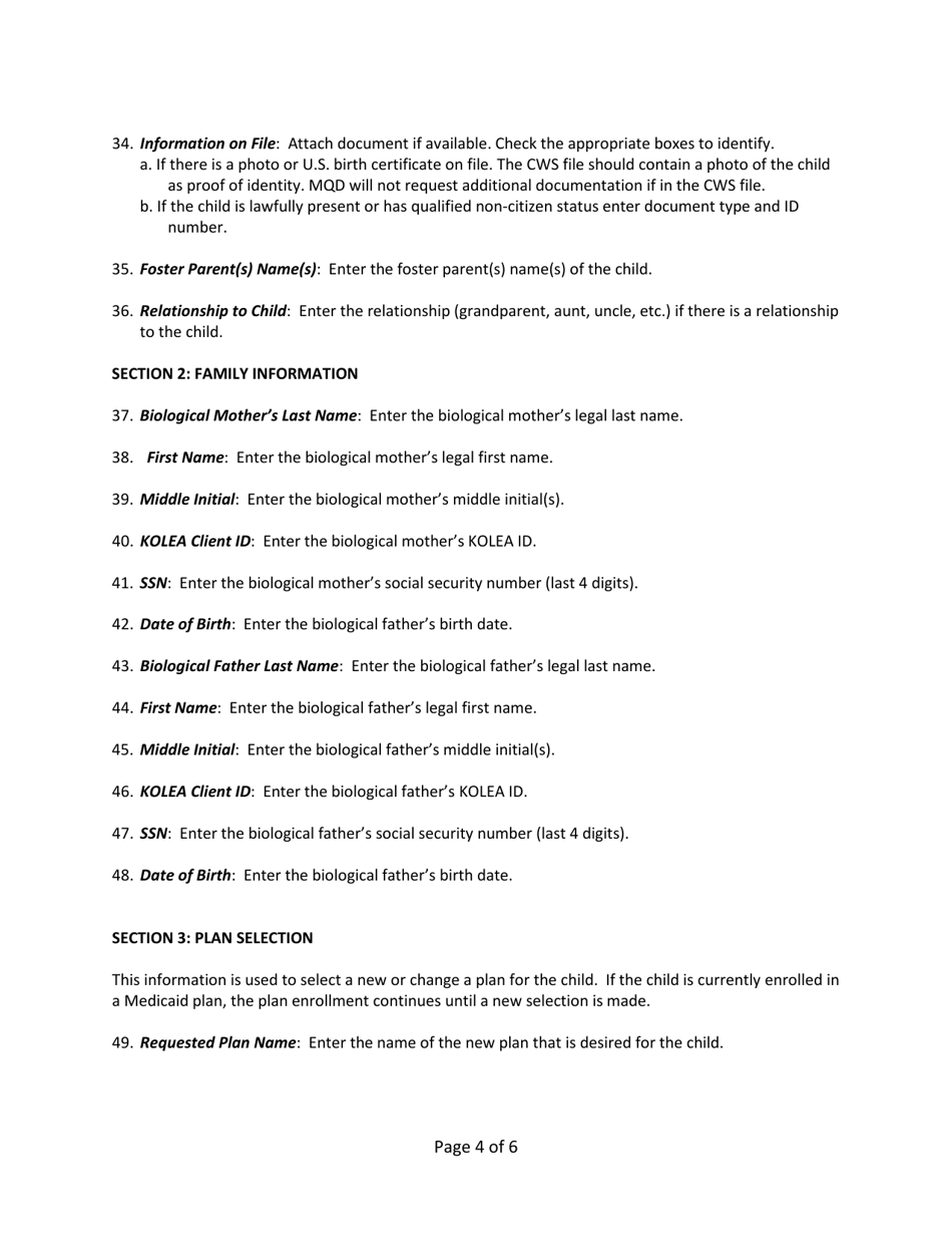 Instructions for Form DHS1106 Cws / Mqd Communication Form (Foster Care) - Hawaii, Page 4