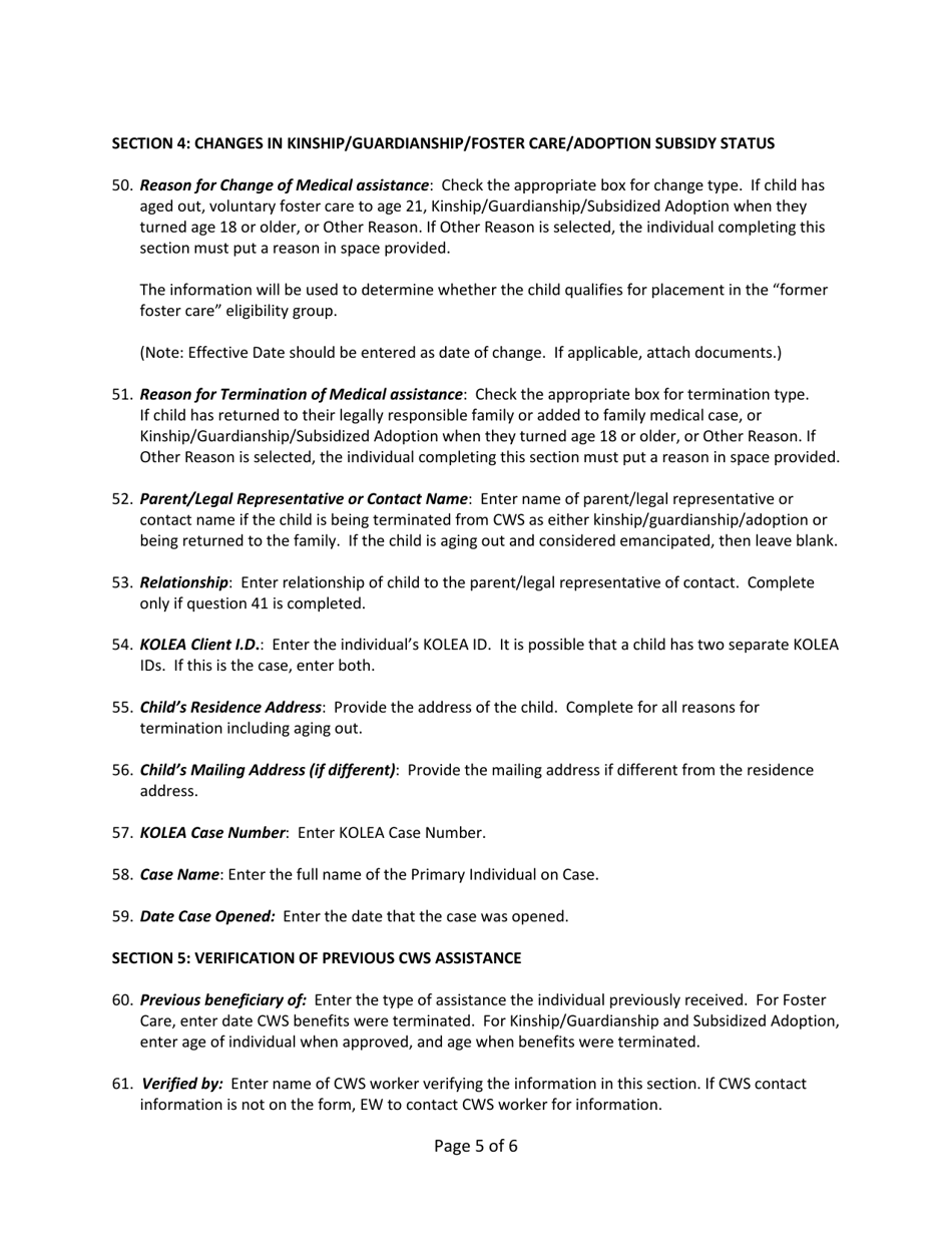 Instructions for Form DHS1106 Cws / Mqd Communication Form (Foster Care) - Hawaii, Page 5