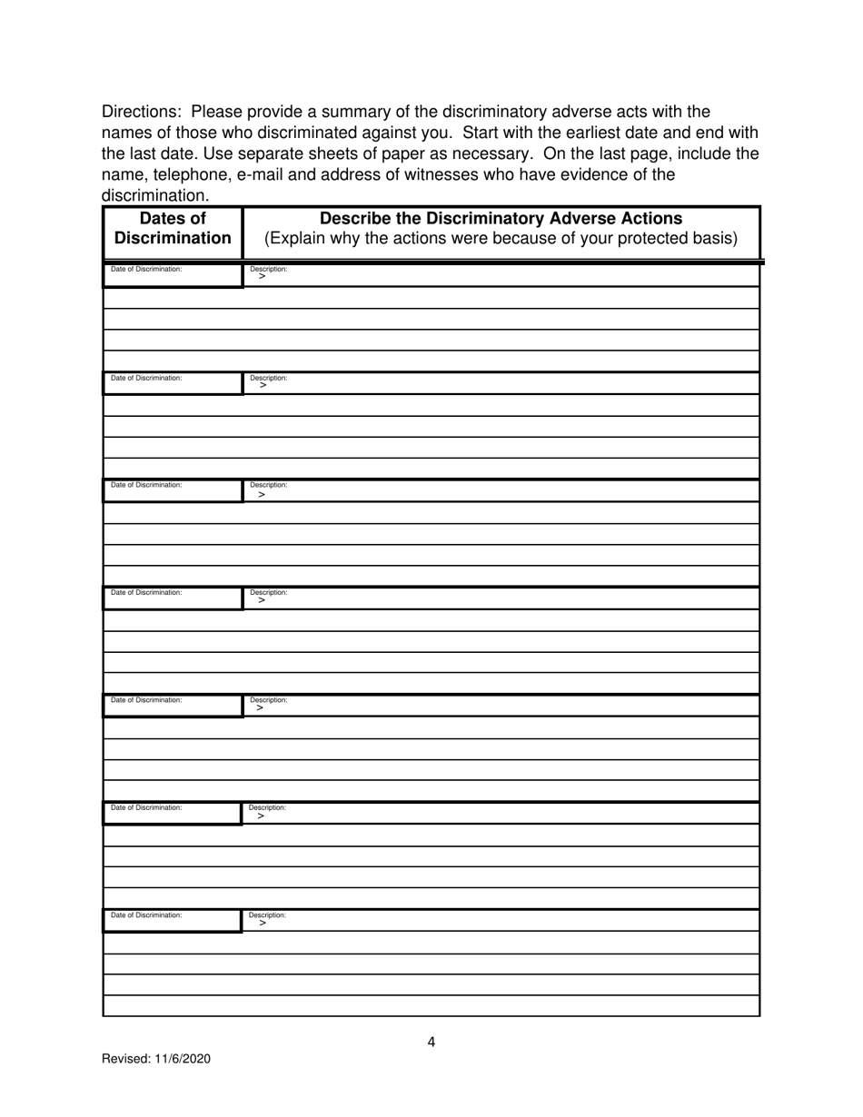 Pre-complaint Questionnaire - Public Accommodations / Access to State and State Funded Services - Hawaii, Page 5