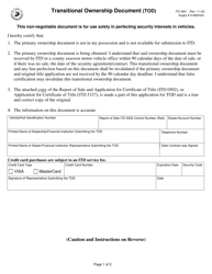 Form ITD3901 &quot;Transitional Ownership Document (Tod)&quot; - Idaho