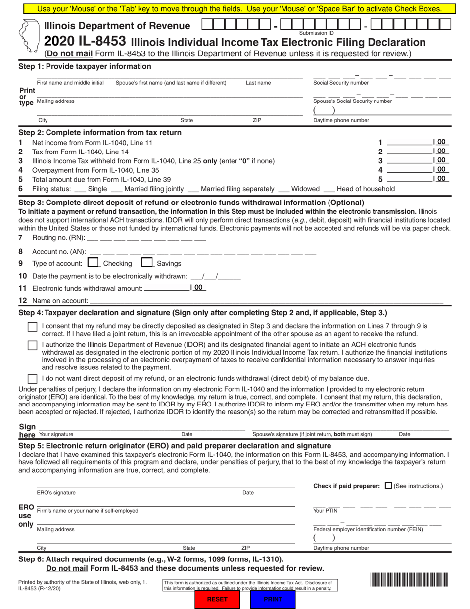 Form IL-8453 Illinois Individual Income Tax Electronic Filing Declaration - Illinois, Page 1