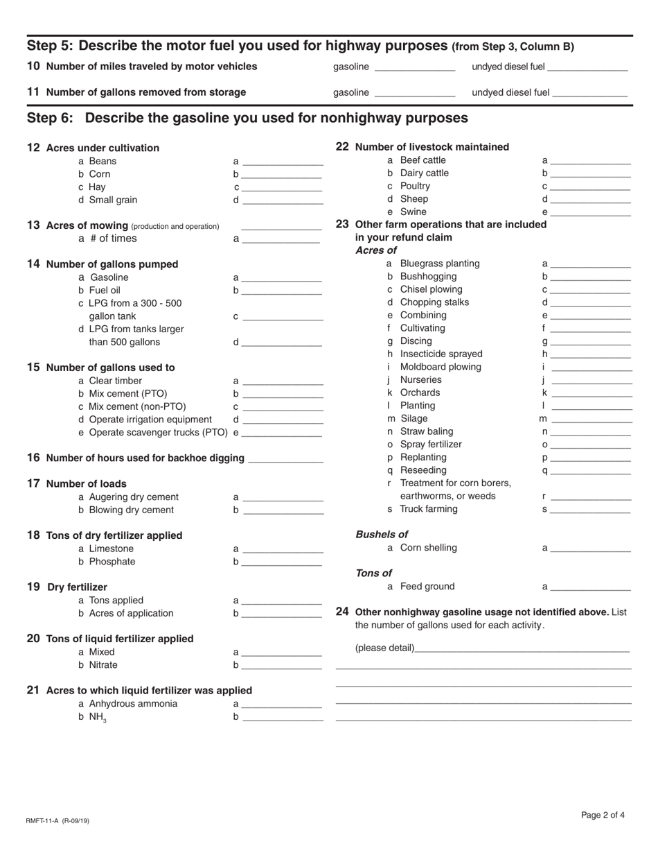 Form RMFT-11-A Illinois Motor Fuel Tax Refund Claim - Illinois, Page 2