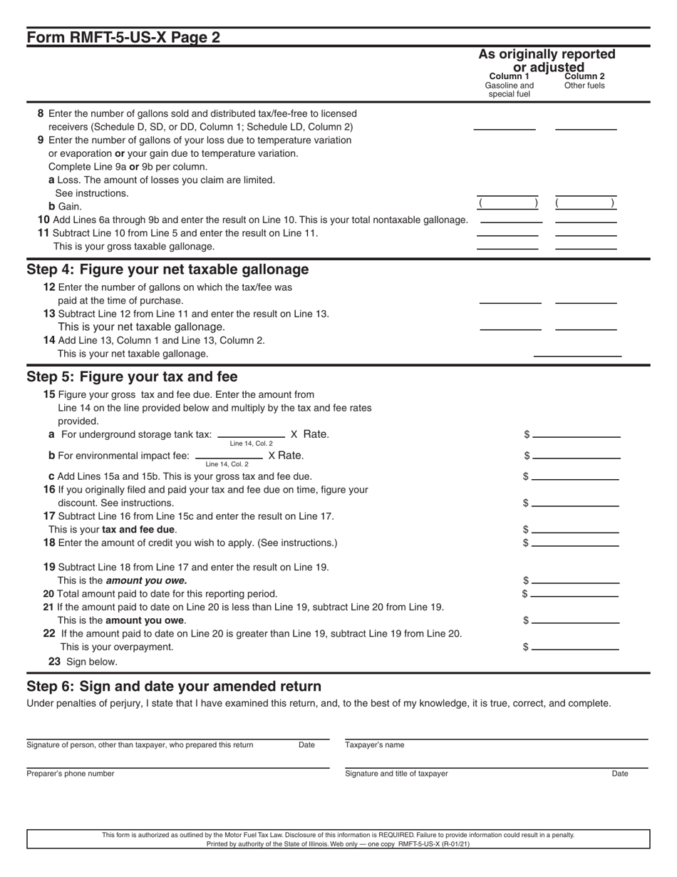 Form RMFT-5-US-X Amended Return / Claim for Credit - Underground Storage Tank Tax and Environmental Impact Fee - Illinois, Page 3