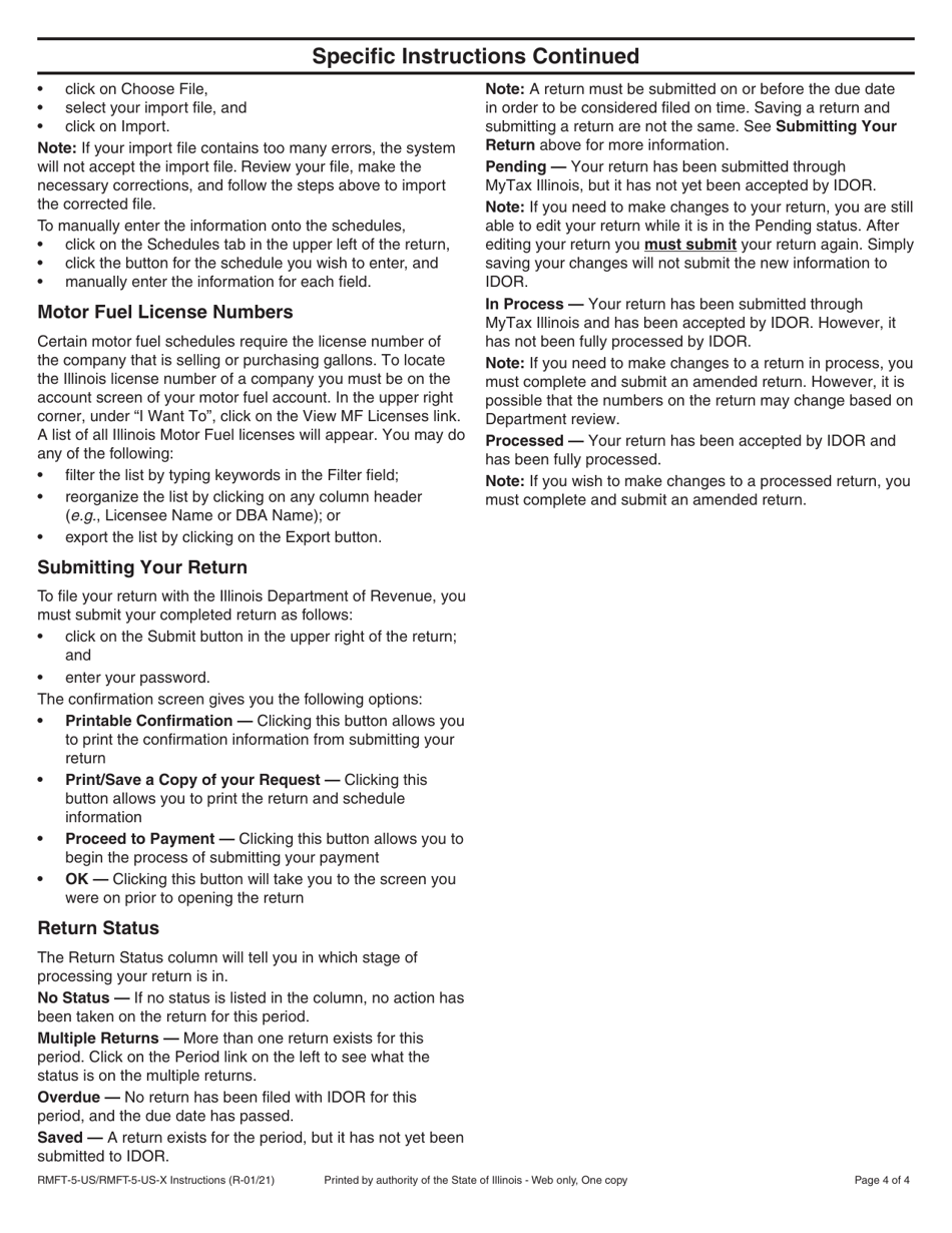 Instructions for Form RMFT-5-US, RMFT-5-US-X - Illinois, Page 4