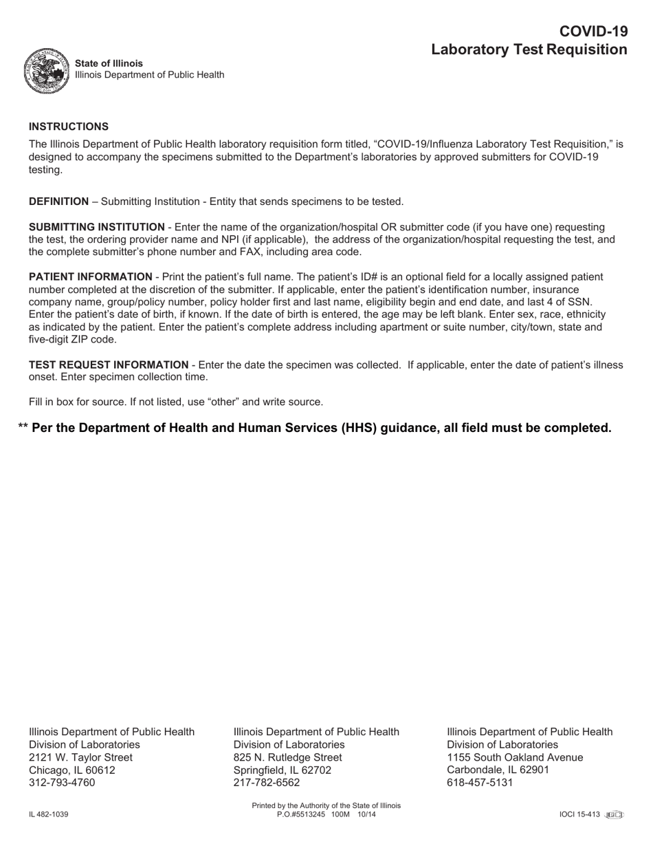 Form IL482-1039 Covid-19 / Influenza Laboratory Test Requisition - Illinois, Page 2