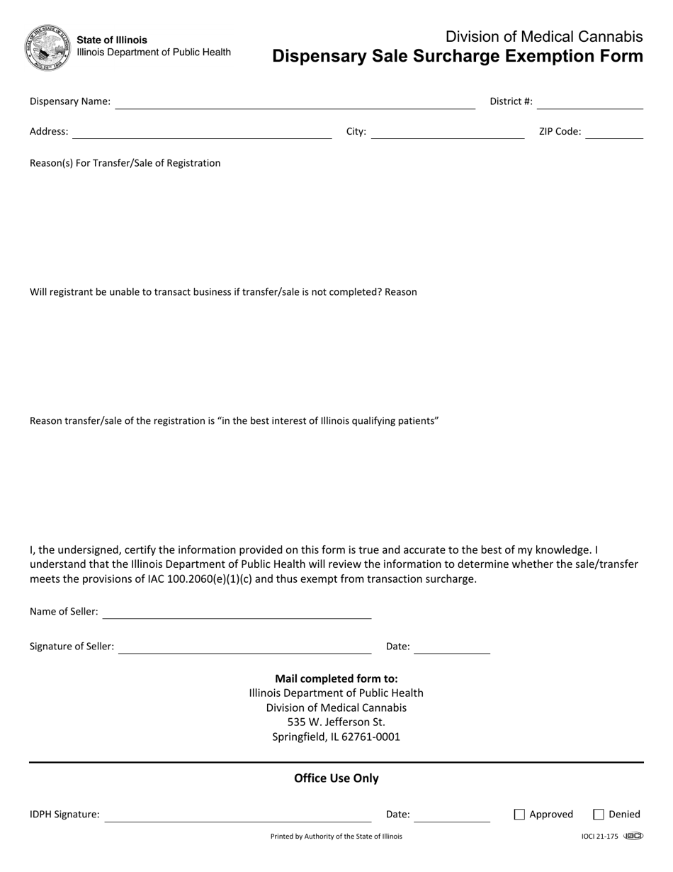 Dispensary Sale Surcharge Exemption Form - Illinois, Page 1