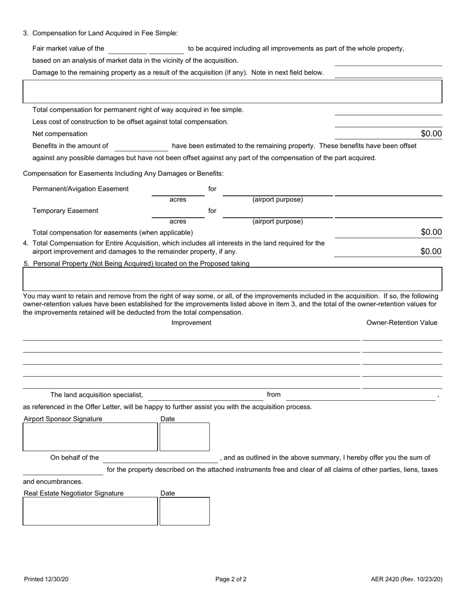 Form AER2420 Basis for Total Approved Compensation and Purchase Offer - Illinois, Page 2