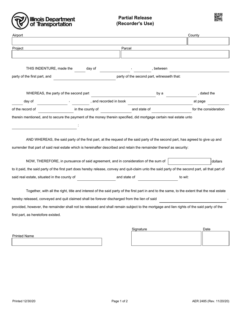 Form AER2485 Partial Release - Illinois, Page 1