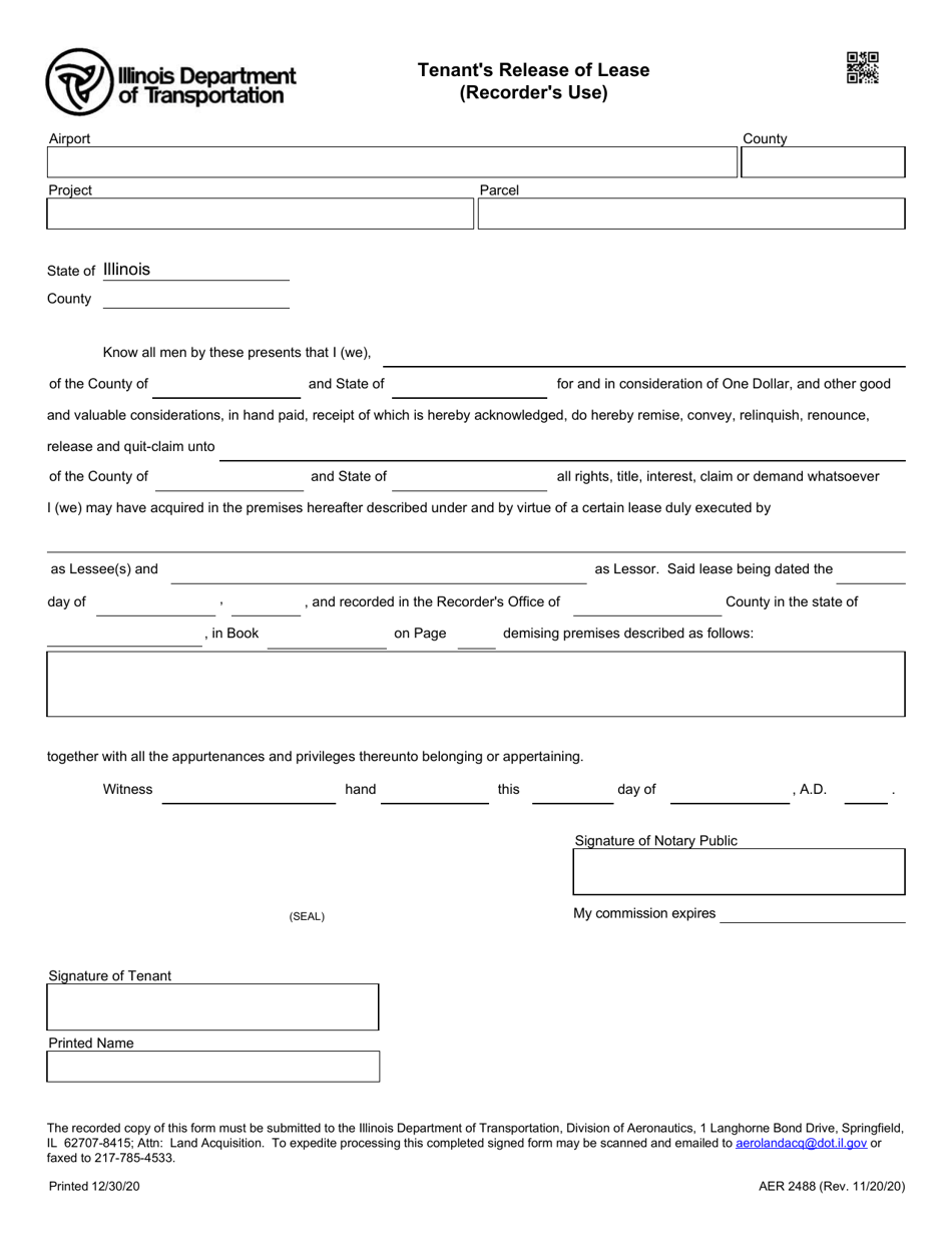 Form AER2488 Tenants Release of Lease - Illinois, Page 1
