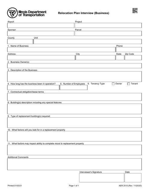 Form AER2515 Relocation Plan Interview (Business) - Illinois