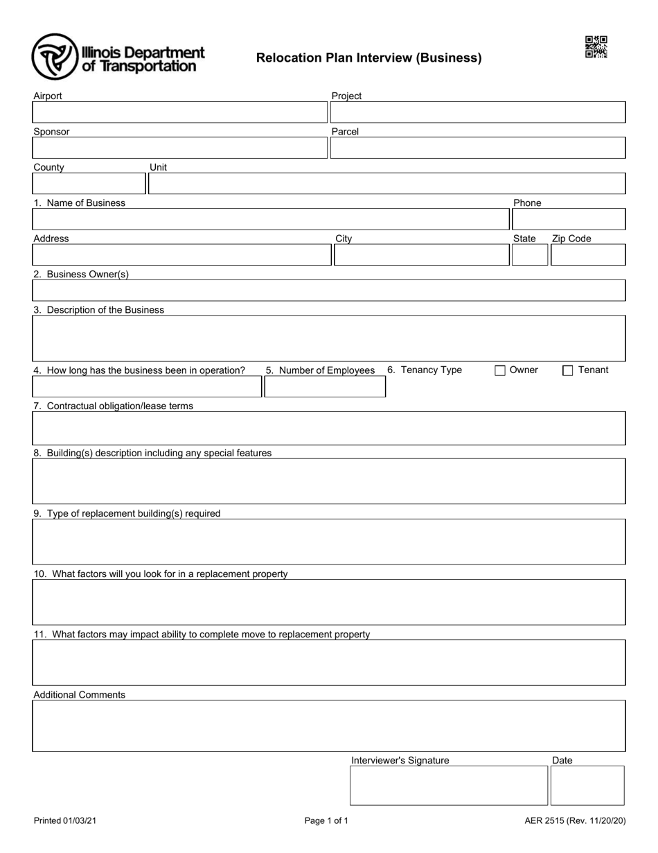 Form AER2515 Relocation Plan Interview (Business) - Illinois, Page 1