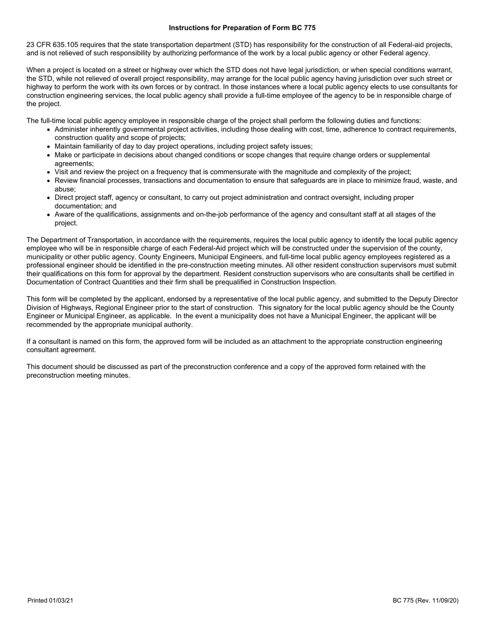 Form BC775 Local Public Agency Resident Construction Supervisor / in Responsible Charge - Illinois, Page 2