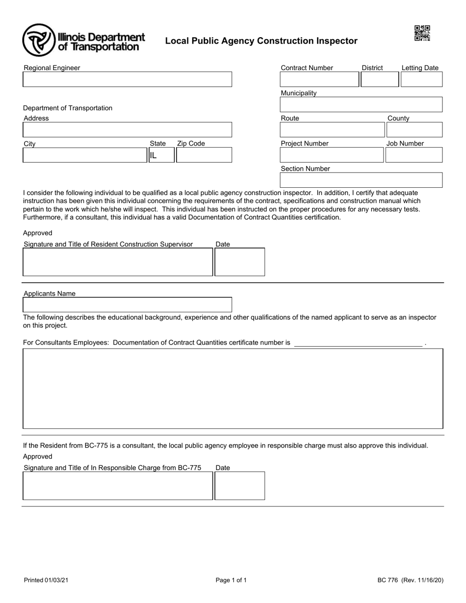 Form BC776 Local Public Agency Construction Inspector - Illinois, Page 1