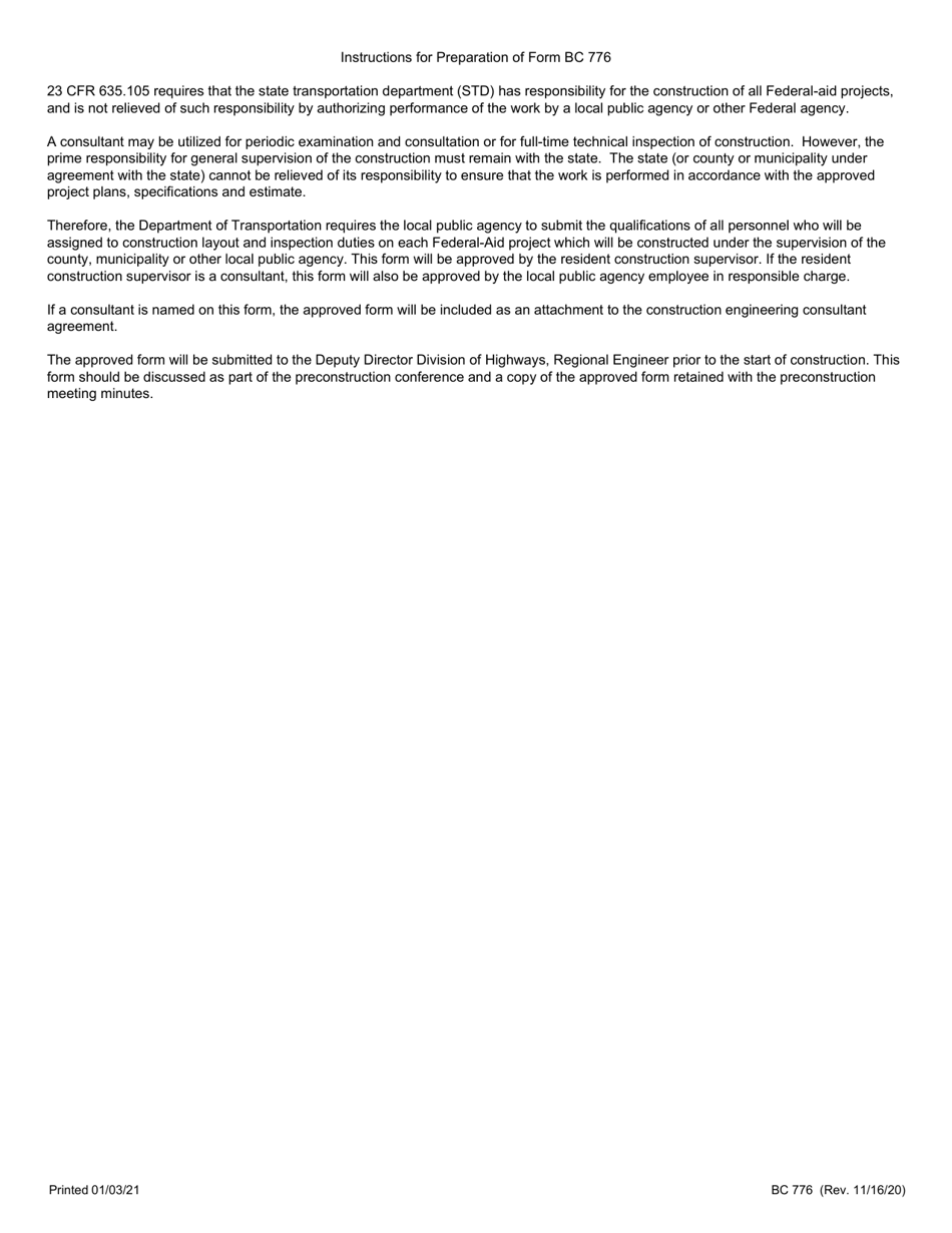 Form BC776 Local Public Agency Construction Inspector - Illinois, Page 2