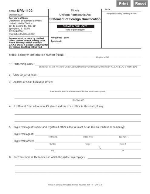 Form UPA-1102  Printable Pdf