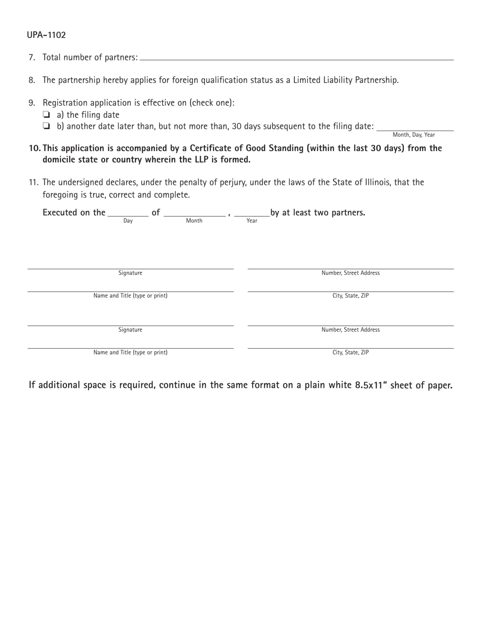 Form UPA-1102 Statement of Foreign Qualification - Illinois, Page 2