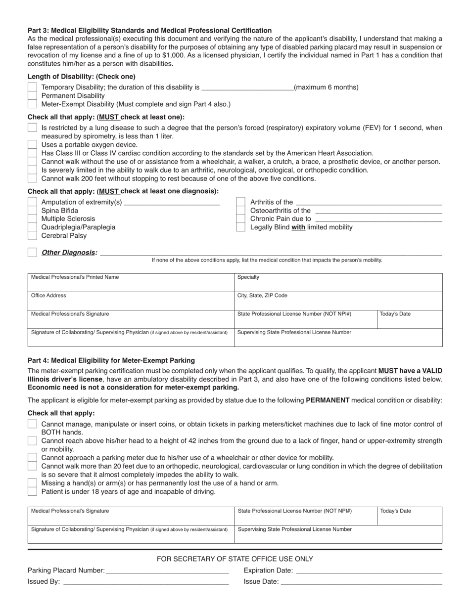 Form VSD62 Persons With Disabilities Certification for Parking Placard - Illinois, Page 2