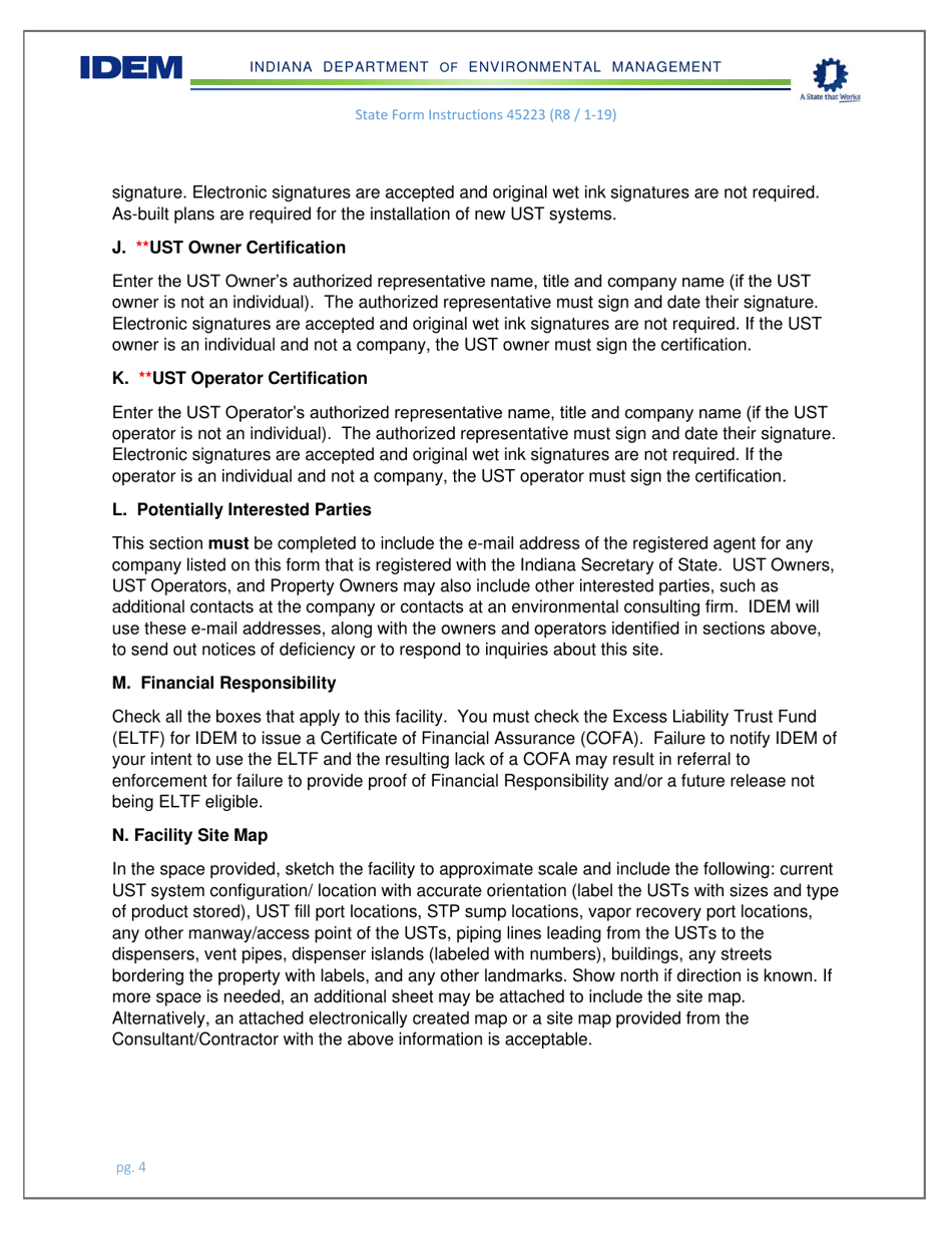 Instructions for State Form 45223 Notification for Underground Storage Tanks - Indiana, Page 4