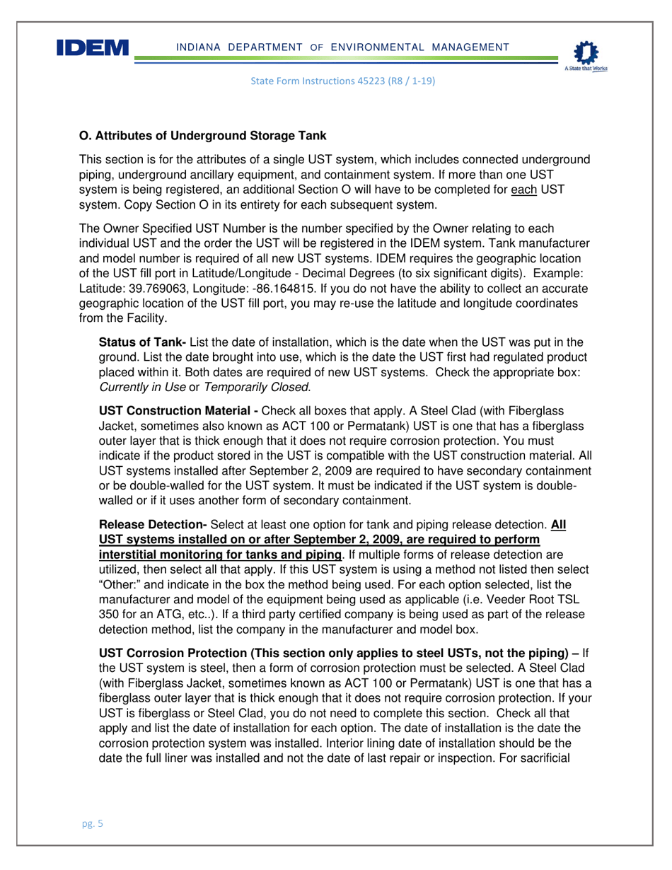 Instructions for State Form 45223 Notification for Underground Storage Tanks - Indiana, Page 5