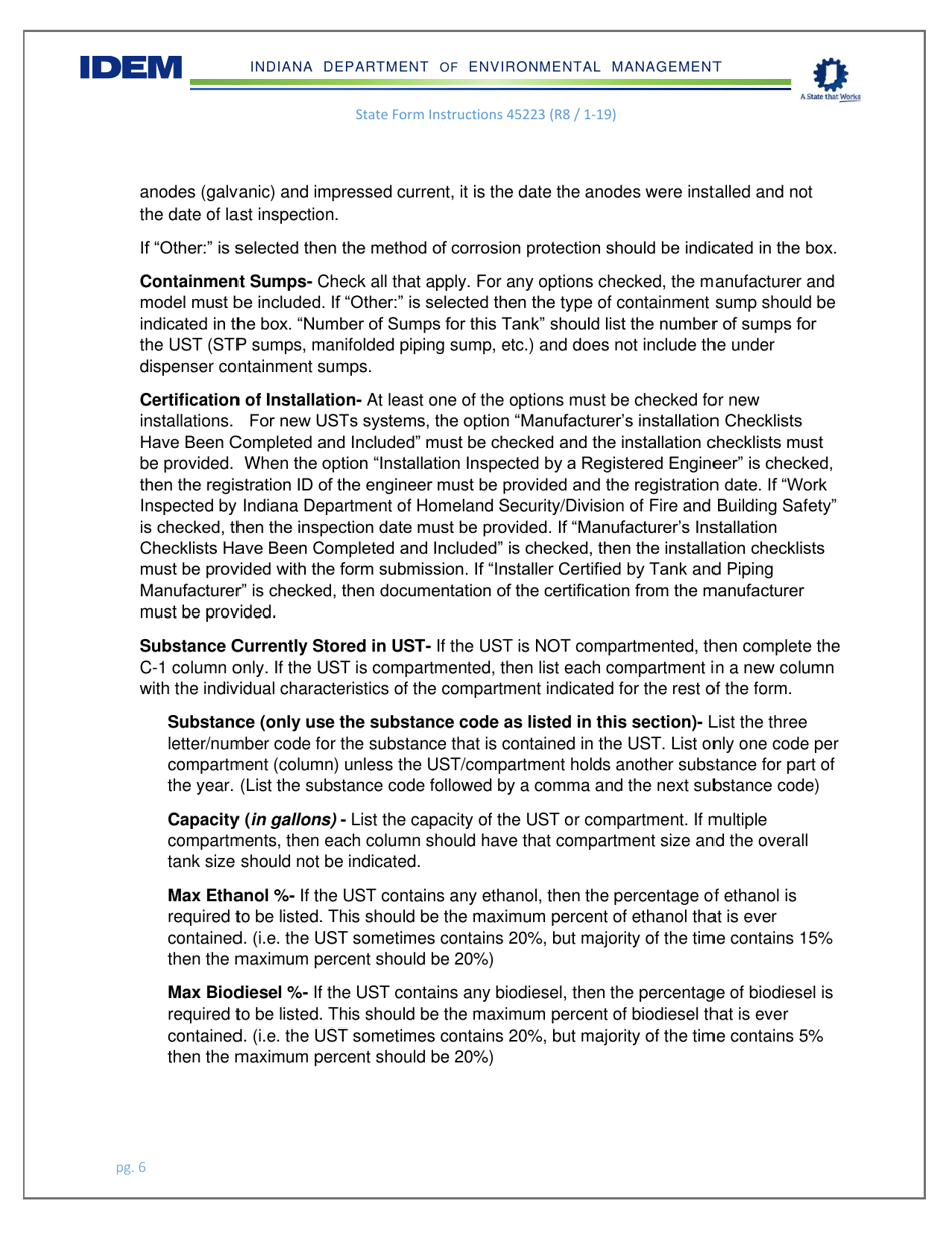 Instructions for State Form 45223 Notification for Underground Storage Tanks - Indiana, Page 6